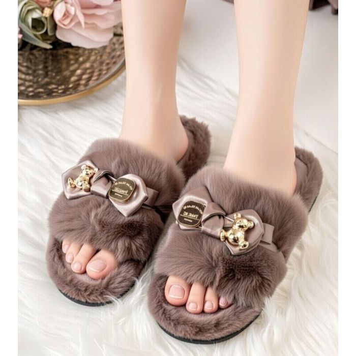 Moteriškos šlepetės su kailiuku Brown Furry, 36 dydis||TavoSapnas