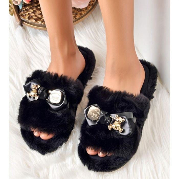 Moteriškos šlepetės su kailiuku Black Furry, 38 dydis||TavoSapnas
