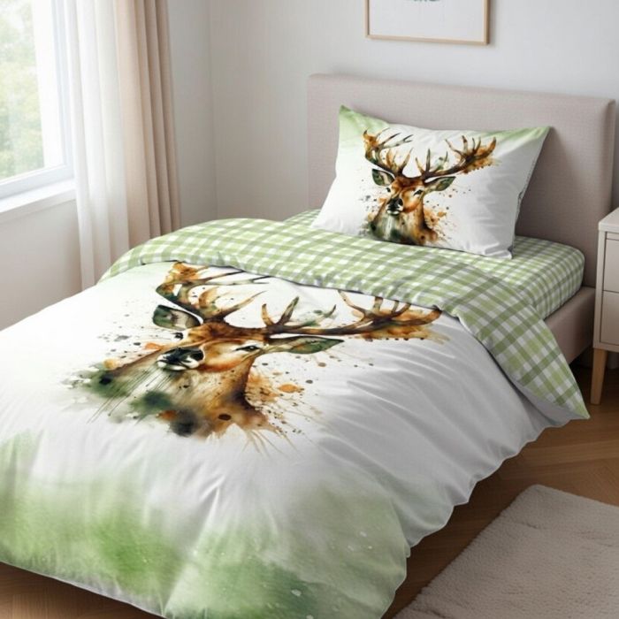 Dvipusis flanelinis patalynės komplektas Elnias, 135x200, 80x80 cm||TavoSapnas