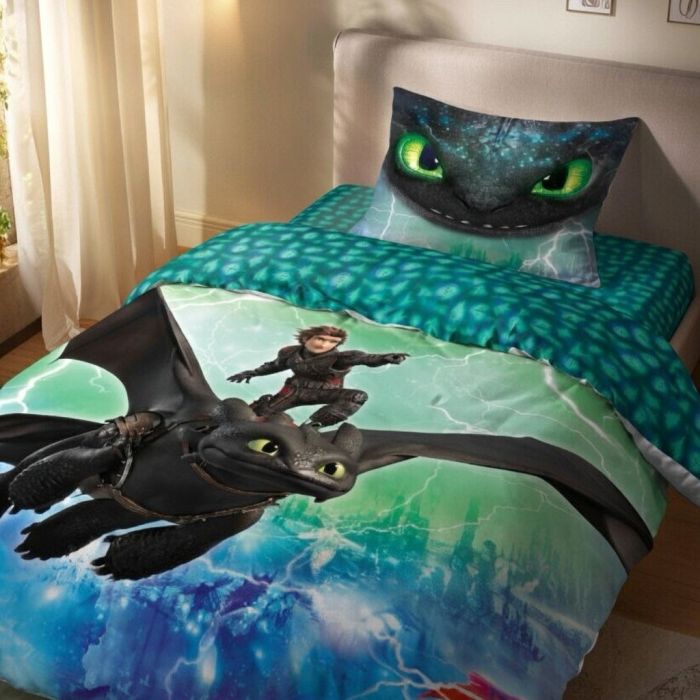 Šviečiantis tamsoje patalynės komplektas Slibinas, 140x200, 70x90 cm||TavoSapnas