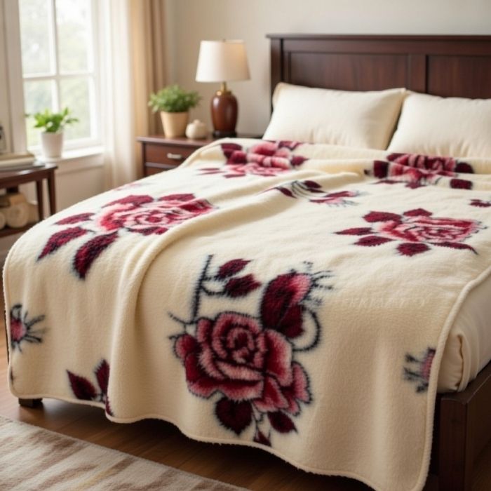 Merinosų vilnos pledas Rožės, 180x200 cm||TavoSapnas
