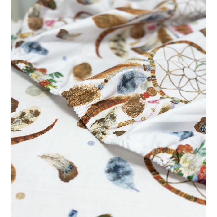 Medvilninė paklodė su guma Sapnų gaudyklės, 80x160 cm||TavoSapnas