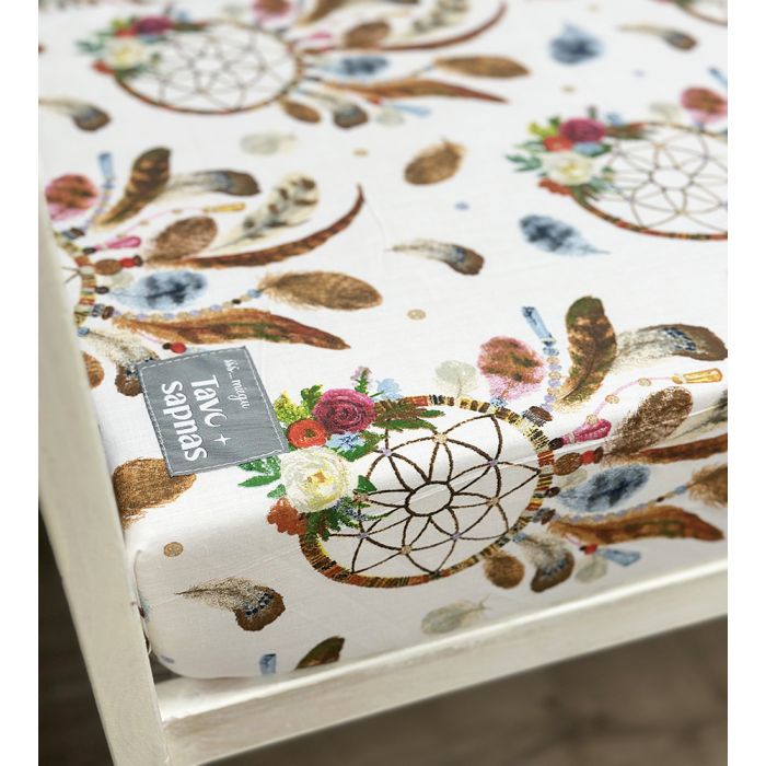 Drobinė paklodė su guma Sapnų gaudyklės, 90x200 cm||TavoSapnas