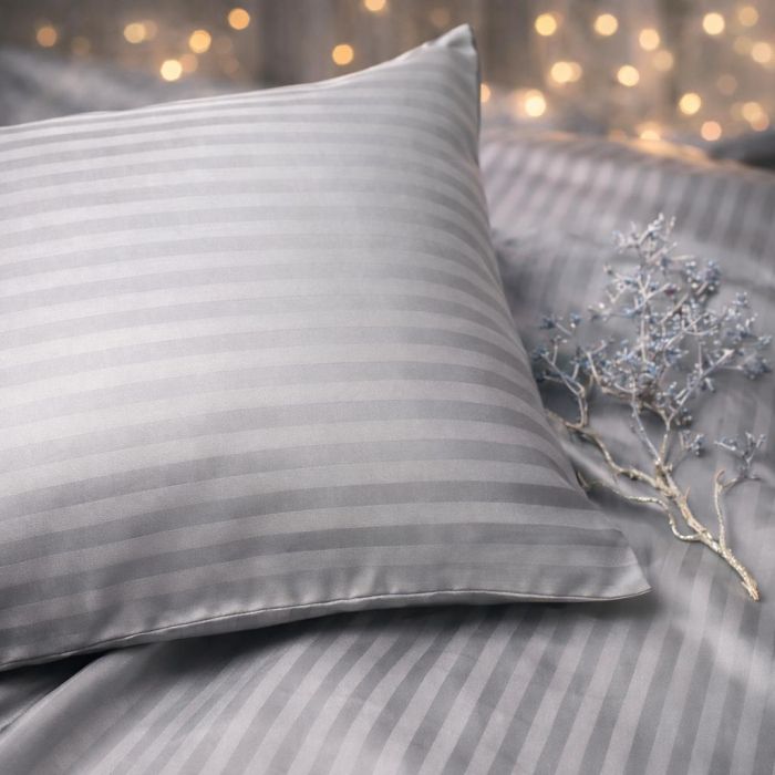 Juostuoto satino pagalvės užvalkalas Grey, 50x70 cm||TavoSapnas