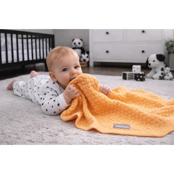 Megztas merino vilnos pledukas Skani geltona, 75x100 cm||TavoSapnas