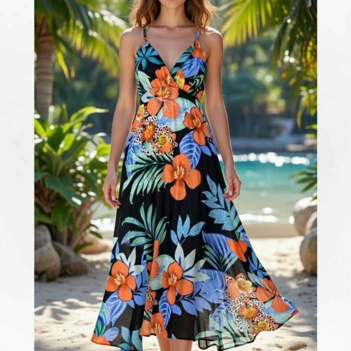 Plonas viskozinis audinys suknelei Hawaii||TavoSapnas