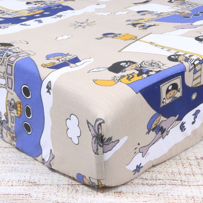 Drobinė paklodė su guma Piratai, 90x200 cm||TavoSapnas