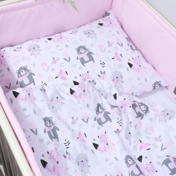 Patalynės komplektas kūdikiui Rožinis miškelis, 100x135, 40x60 cm||TavoSapnas