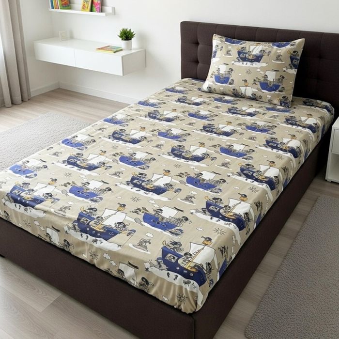 Drobinė paklodė su guma Piratai, 90x200 cm||TavoSapnas