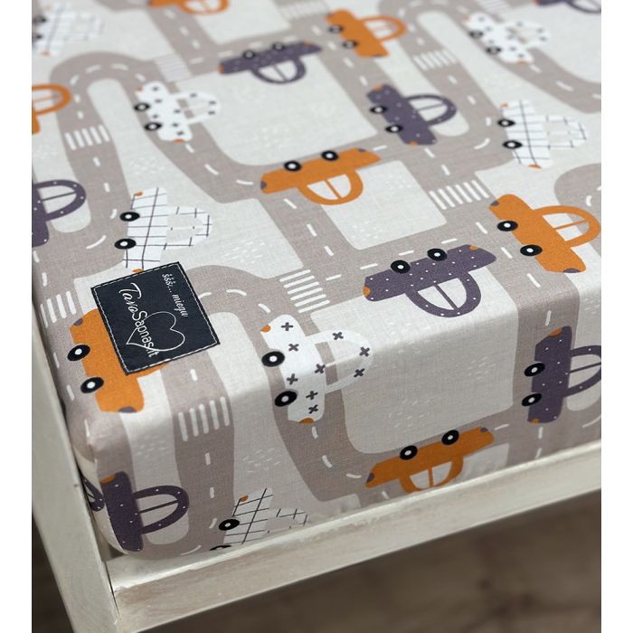 Medvilninė paklodė su guma Mini Cars, 70x140 cm||TavoSapnas