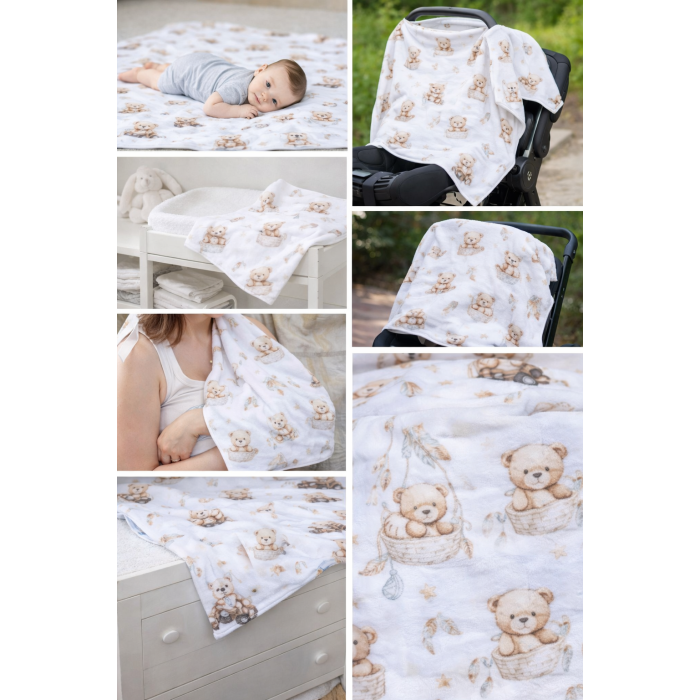 Flanelinis vystyklas Sweet Teddy, 100x100 cm||TavoSapnas