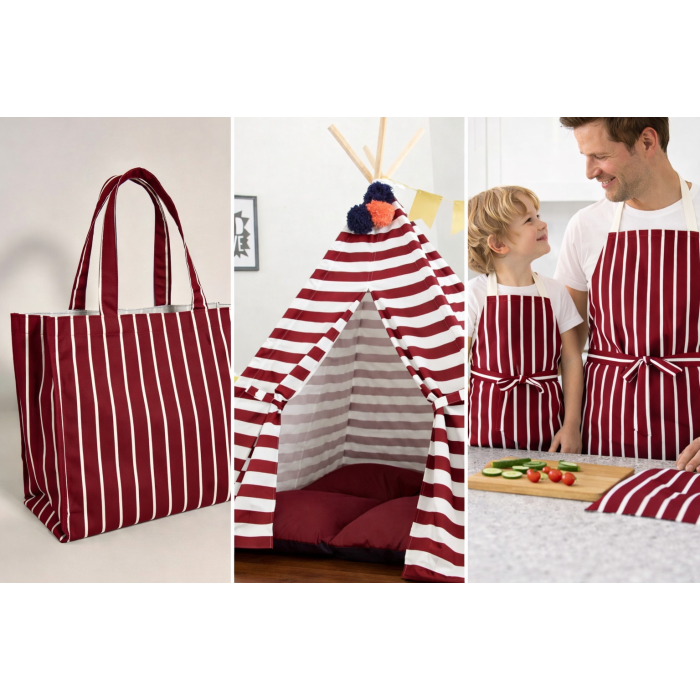 Tvirtas medvilninis audinys, Bordo Stripes||TavoSapnas