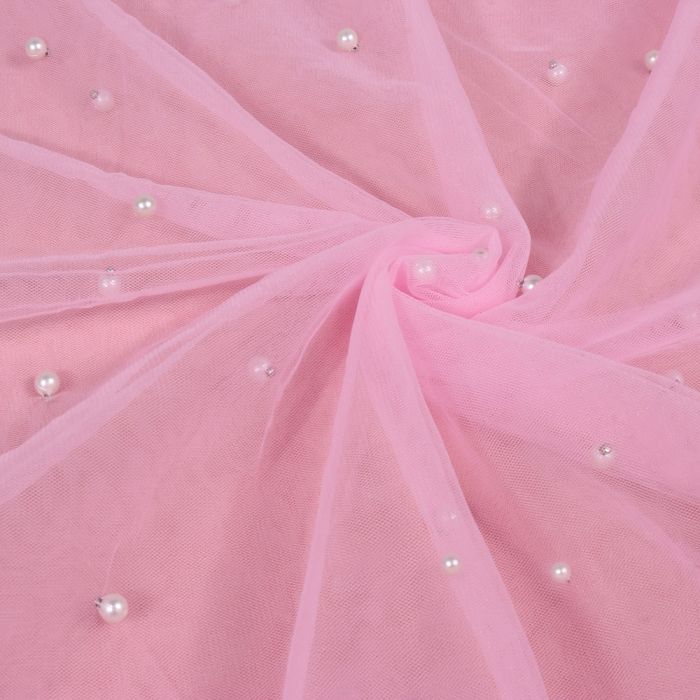 Minkštas puošnus tiulis su karoliukais, rožinis, 0.90x1.60m||TavoSapnas