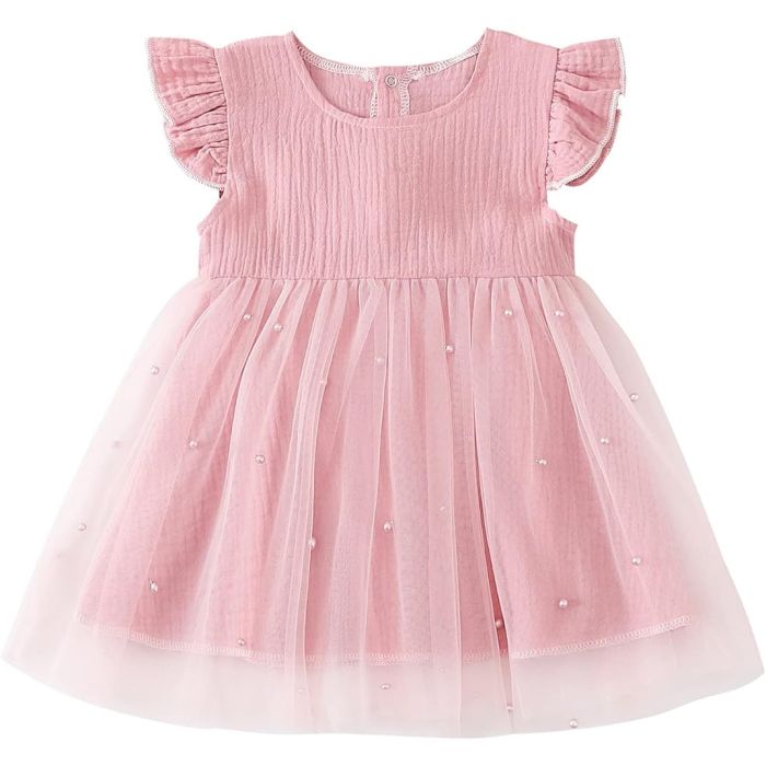 Minkštas puošnus tiulis su karoliukais, rožinis, 0.90x1.60m||TavoSapnas