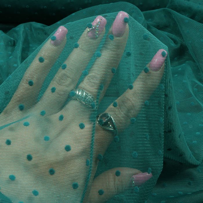 Elastinis tiulis su taškeliais Dark Green, 1.30x1.55m||TavoSapnas