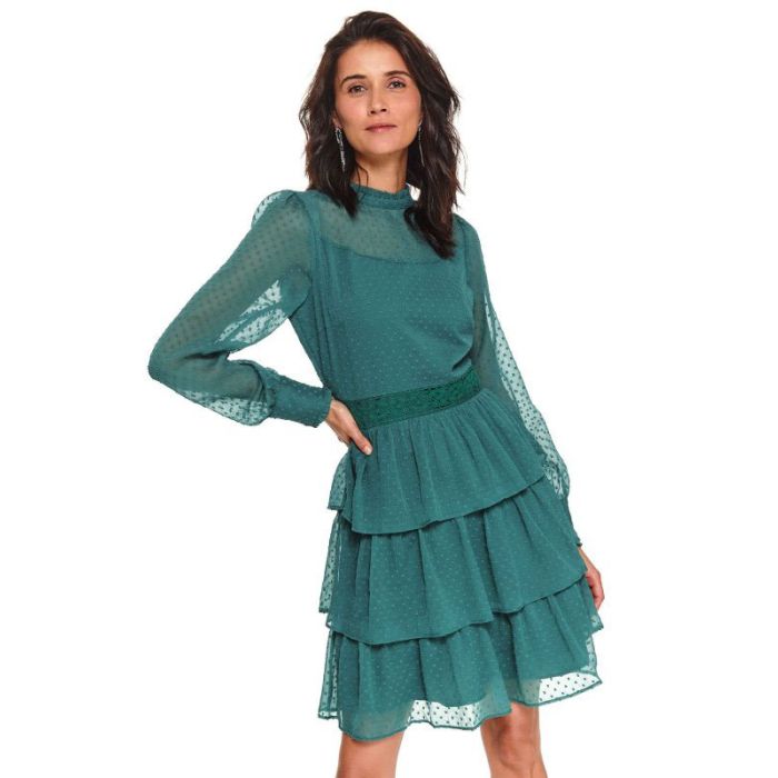 Elastinis tiulis su taškeliais Dark Green, 1.30x1.55m||TavoSapnas