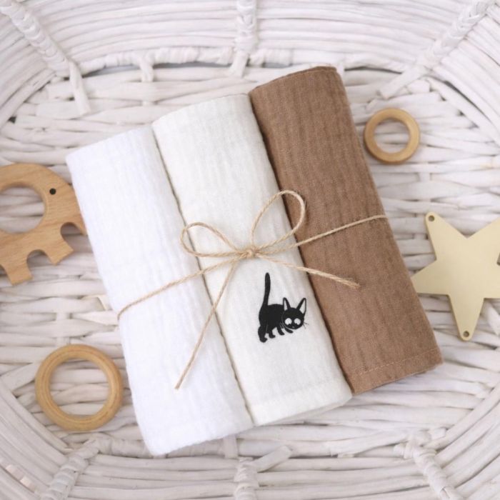 Muslino merliukai Kačiukai, 30x30 cm, 3 vnt.||TavoSapnas