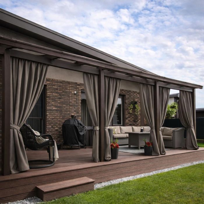 Pasiūta terasos užuolaida + surišimas, Pilkai ruda||TavoSapnas