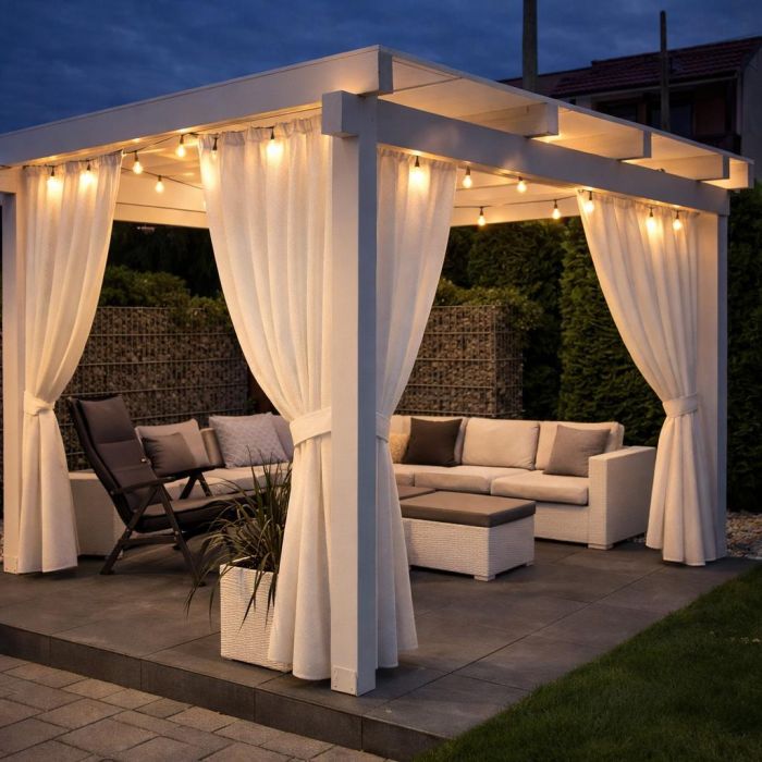 Pasiūta terasos užuolaida + surišimas, Balta||TavoSapnas