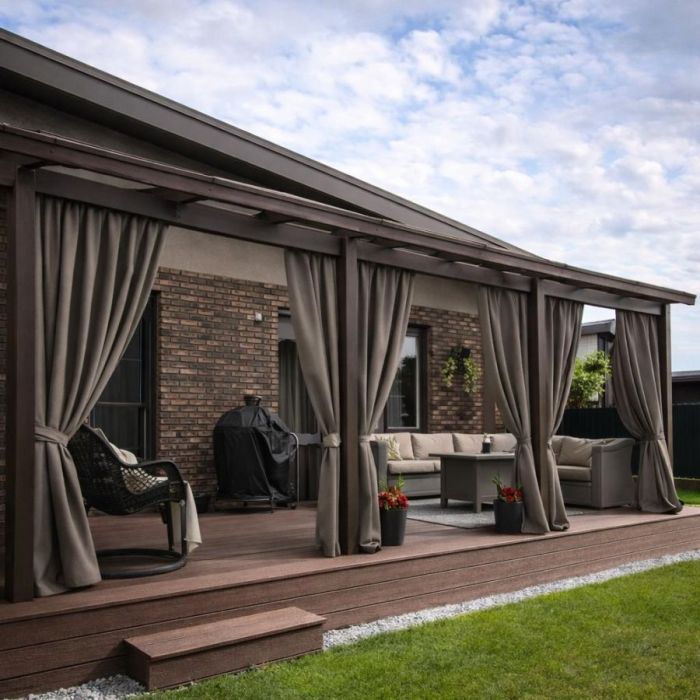 Pasiūta terasos užuolaida + surišimas, Pilkai ruda||TavoSapnas