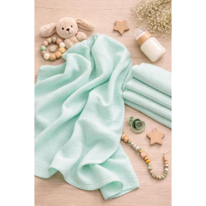 Muslino vystyklas Sweet Mint, 65x80 cm||TavoSapnas