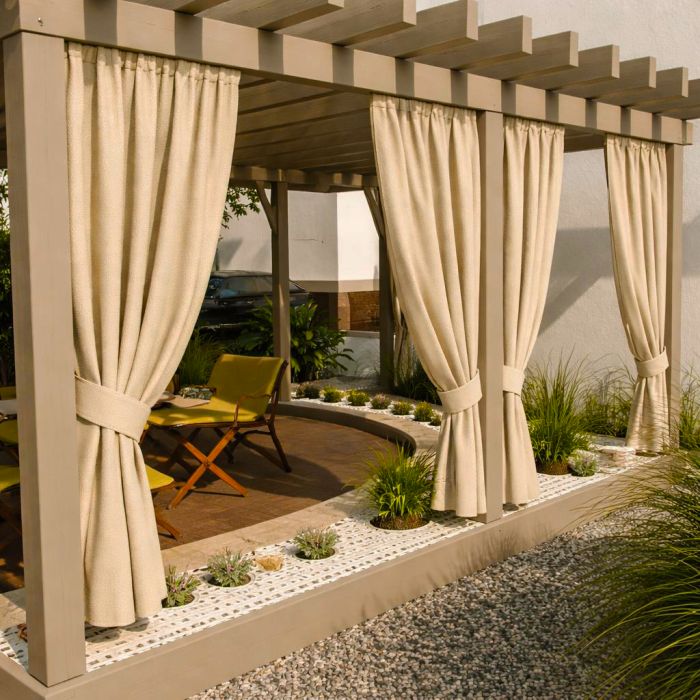 Pasiūta terasos užuolaida + surišimas, Smėlio||TavoSapnas