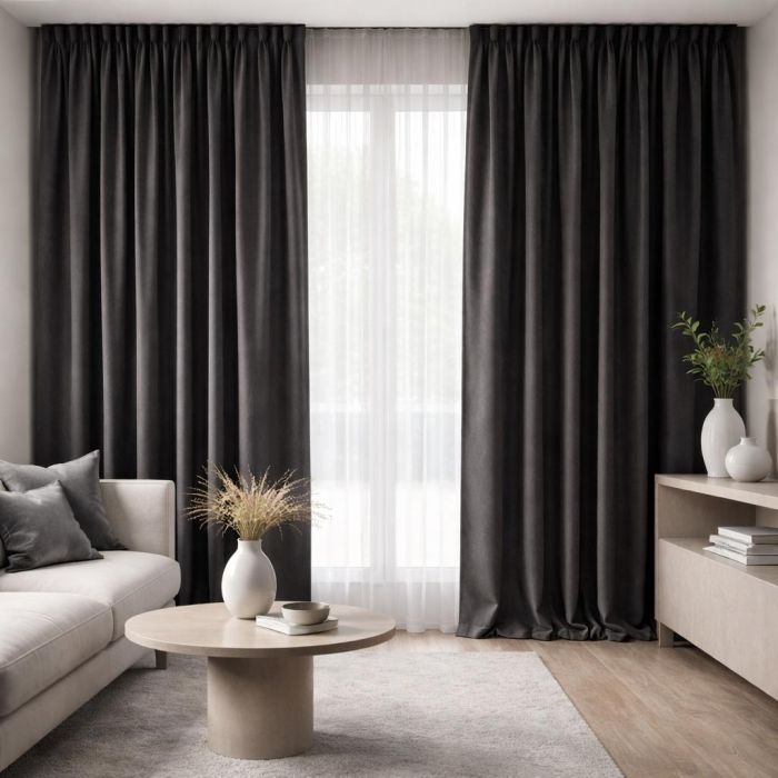 Matuojama veliūrinė užuolaida Dark Grey, aukštis 280 cm||TavoSapnas