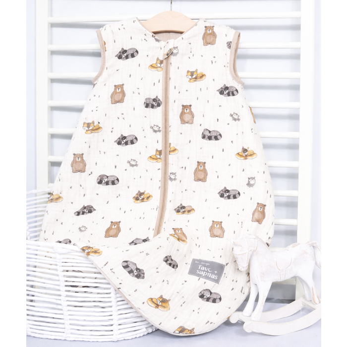 Vasarinis muslino miegmaišis su dvipusiu užtrauktuku Miško draugai, 100 cm||TavoSapnas