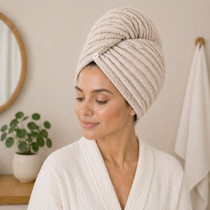 Plaukų rankšluostis-turbanas Madam, beige||TavoSapnas