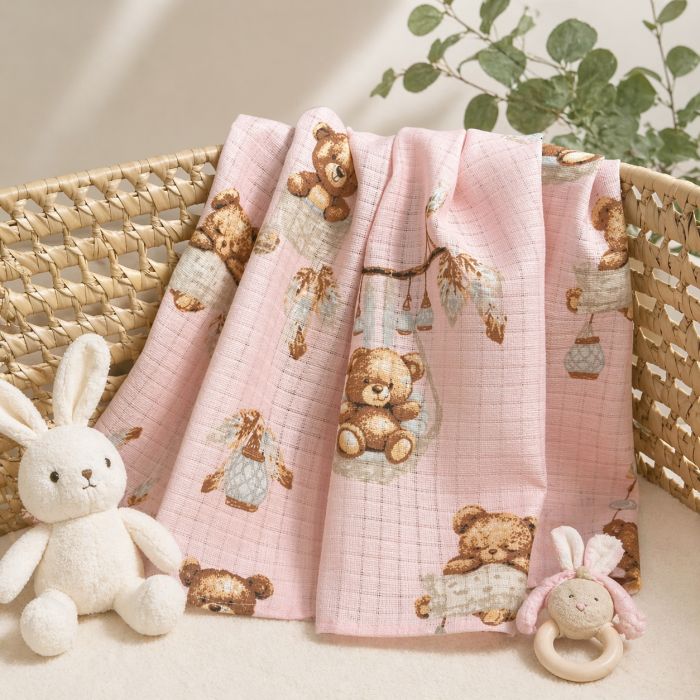Marlinis vystyklas Pink Teddy, 65x75 cm||TavoSapnas