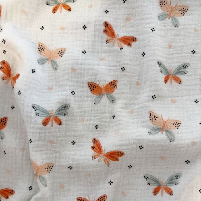 Double gauze muslinas Drugeliai, 0.55x2.45m||TavoSapnas