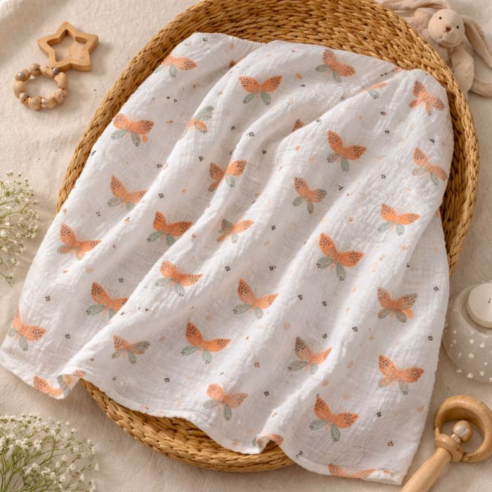 Double gauze muslinas Drugeliai, 0.45x2.80m||TavoSapnas