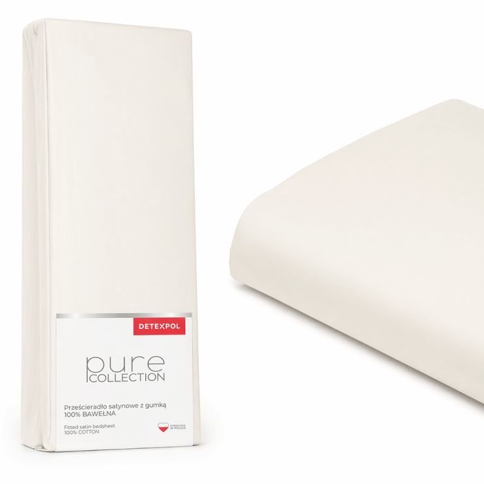 Pure Collection satino paklodė su guma ECRU, 180x200 cm||TavoSapnas