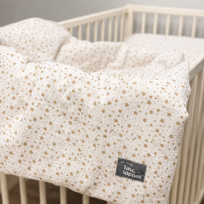 Muslino (double gauze) patalynės komplektas Mini Stars, 90x120, 40x60 cm||TavoSapnas