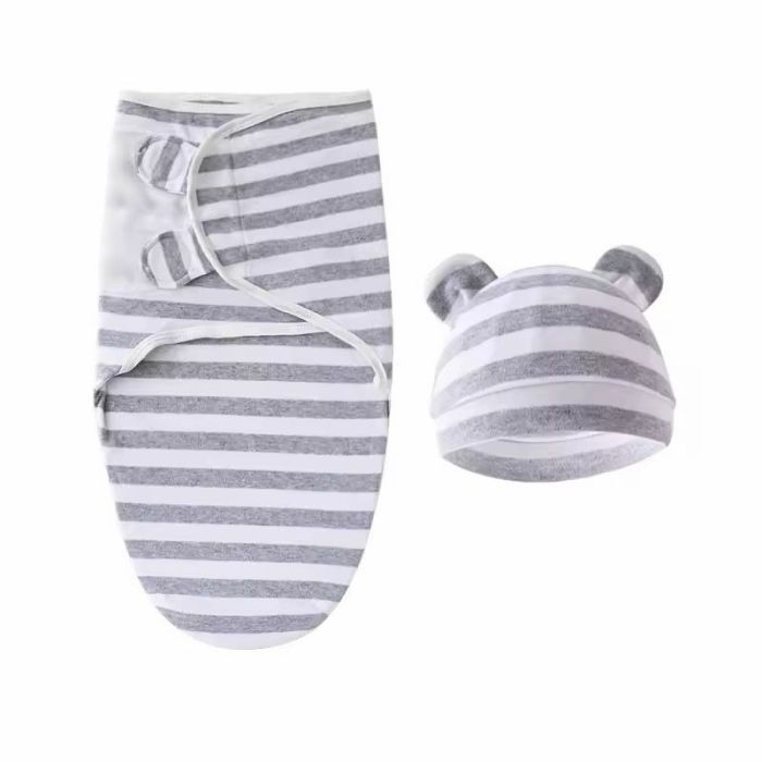 Trikotažinis vystyklas-kokonas su kepuryte Grey Stripes, 48 cm||TavoSapnas