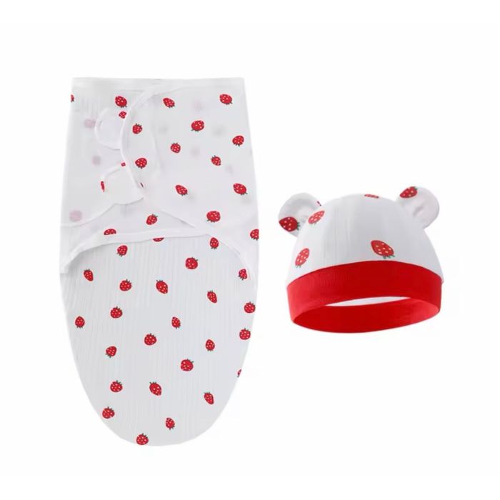 Trikotažinis vystyklas-kokonas su kepuryte Strawberry, 48 cm||TavoSapnas