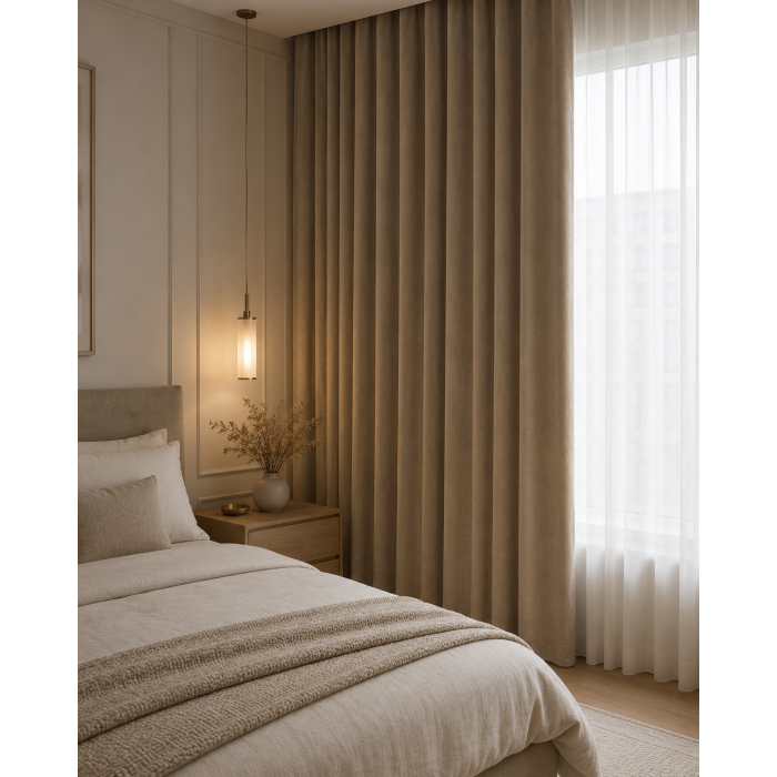 Naktinių užuolaidų audinys Sakura Light Brown, aukštis 300 cm||TavoSapnas