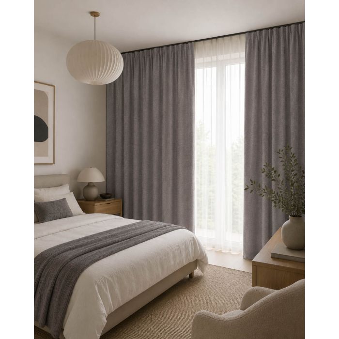 Naktinių užuolaidų audinys Sakura Blackout Grey, aukštis 300 cm||TavoSapnas