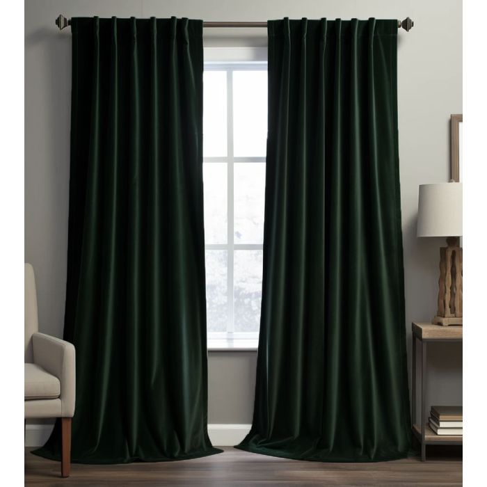 Karališkojo veliūro naktinių užuolaidų komplektas Dark Green, plotis 500 cm||TavoSapnas