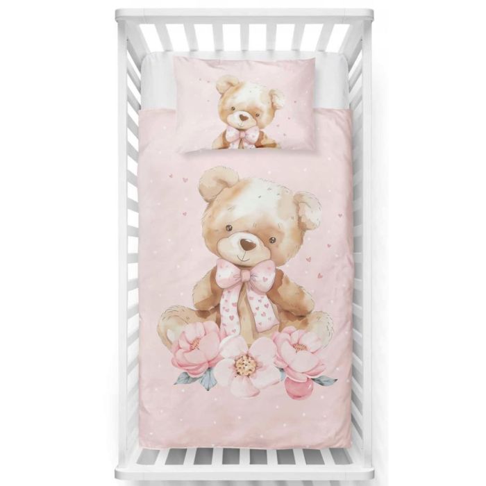 Dvipusė patalynė Pink Teddy Bear, 100x135, 40x60 cm||TavoSapnas