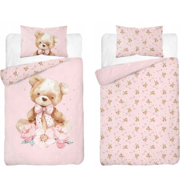 Dvipusė patalynė Pink Teddy Bear, 90x120, 40x60 cm||TavoSapnas