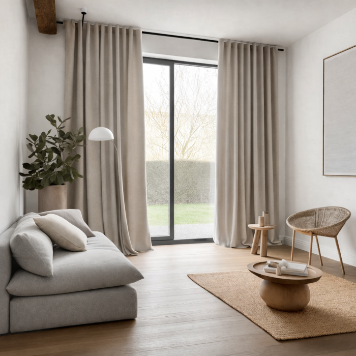 Naktinių užuolaidų komplektas Emma Light Taupe, plotis 480 cm||TavoSapnas