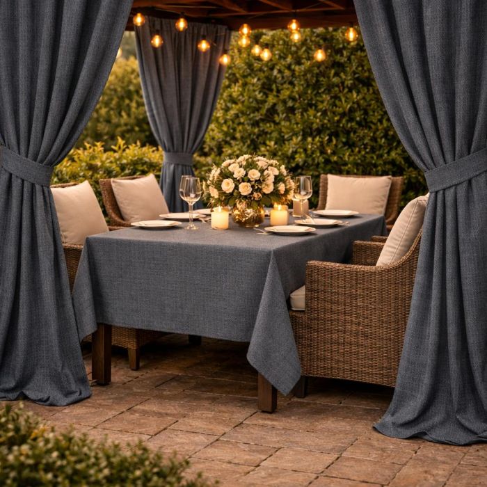Pasiūta terasos užuolaida Linen Graphite su UV apsauga + surišimas||TavoSapnas