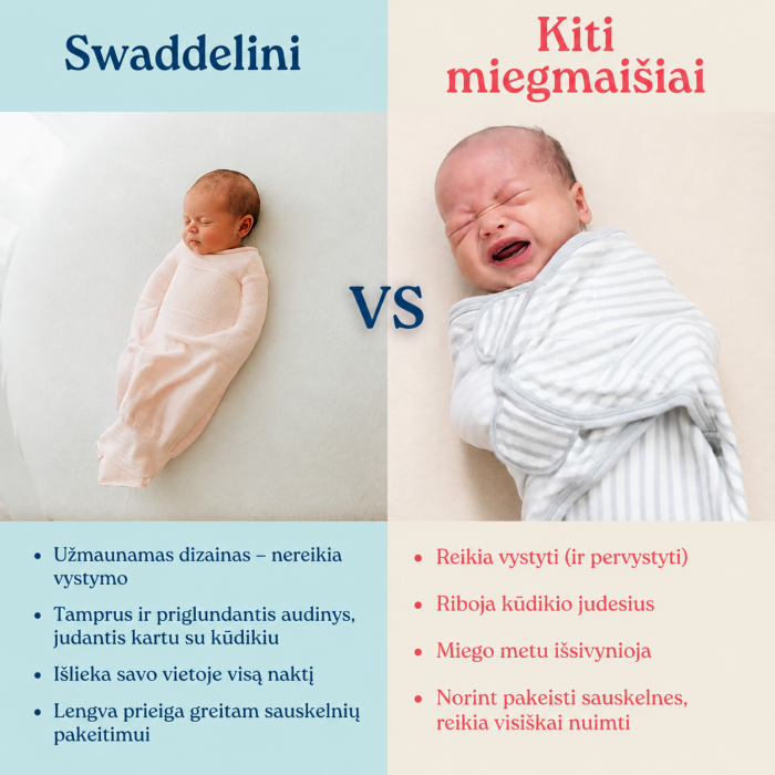 Didelis Swaddellini miegmaišis Pink, 5.4-8.2 kg, nailoninis||TavoSapnas