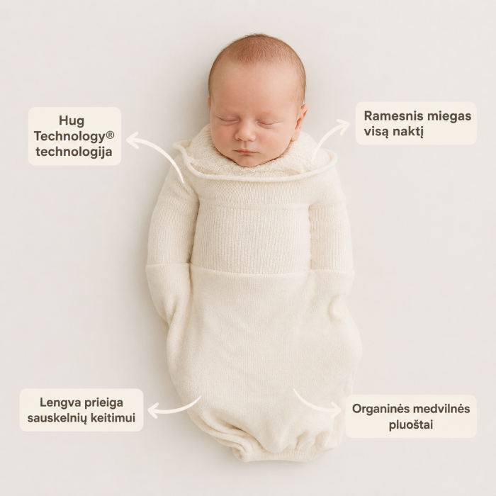 Didelis Swaddellini miegmaišis Natural, 5.4-8.2 kg, organinės medvilnės||TavoSapnas