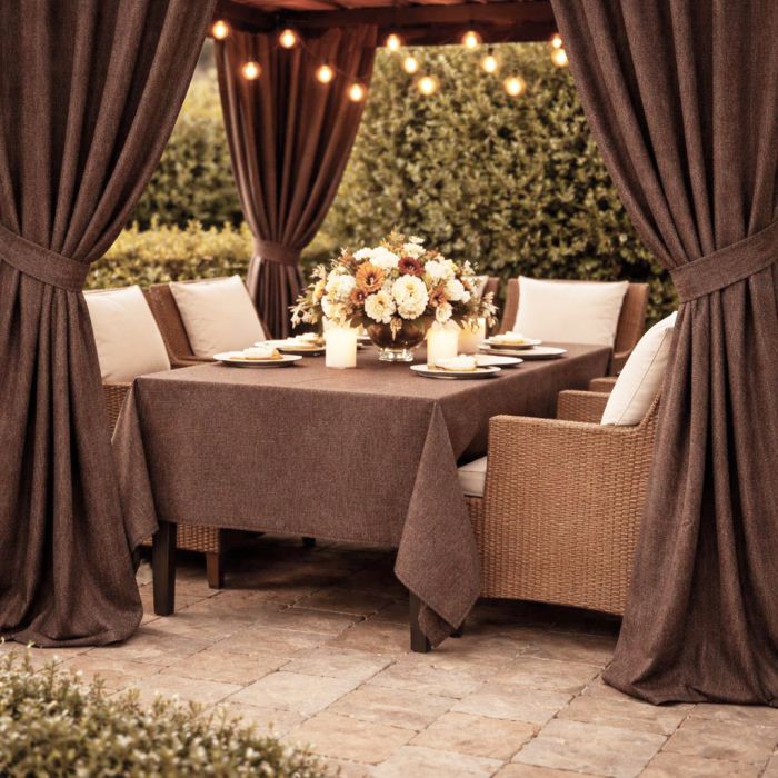Pasiūta terasos užuolaida Linen Brown su UV apsauga + surišimas||TavoSapnas