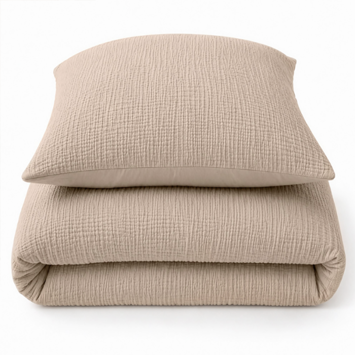 Dvipusė muslino patalynė Pure Light Brown, 100x135, 40x60 cm||TavoSapnas