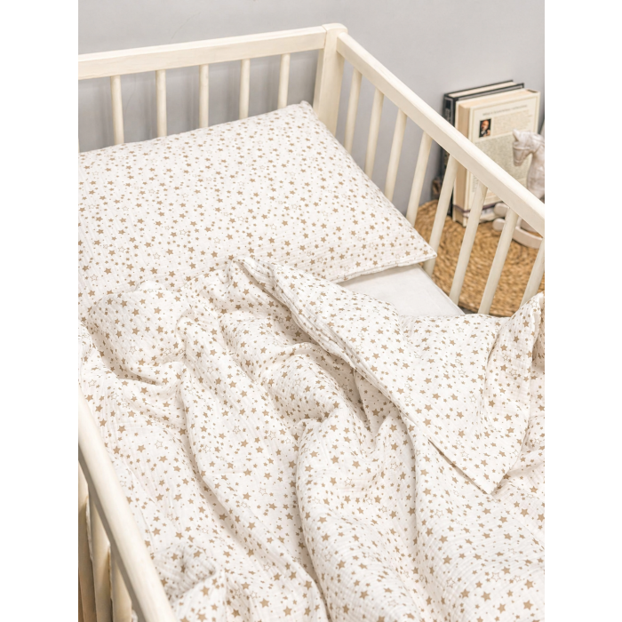 Muslino (double gauze) patalynės komplektas Mini Stars, 110x140, 40x60 cm||TavoSapnas