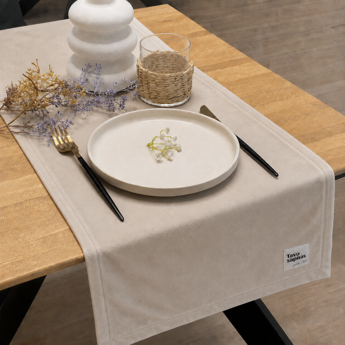 Veliūrinis stalo takelis Beige, 40x145 cm||TavoSapnas