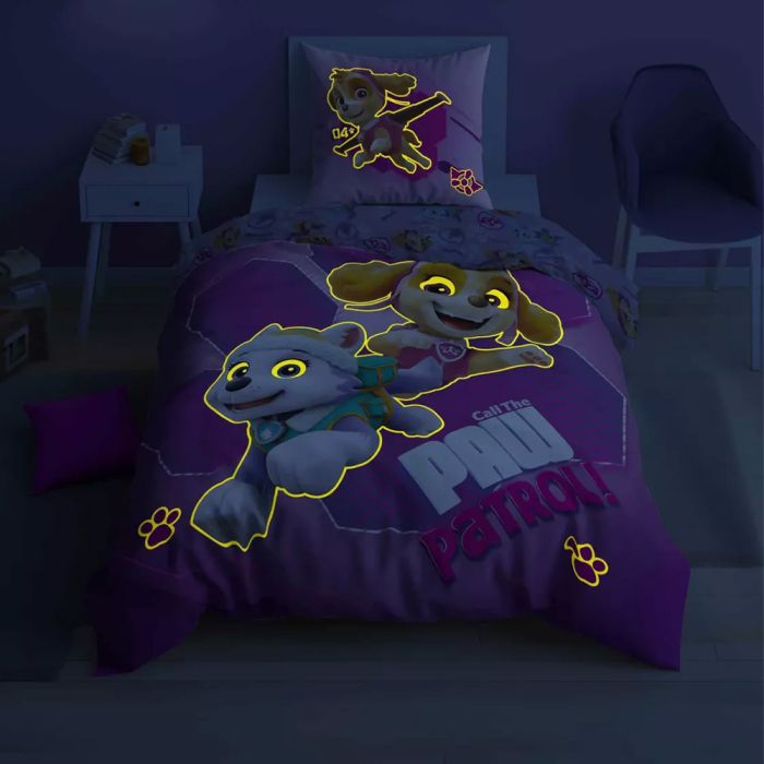 Šviečiantis tamsoje patalynės komplektas Paw Patrol, 140x200, 70x80 cm||TavoSapnas
